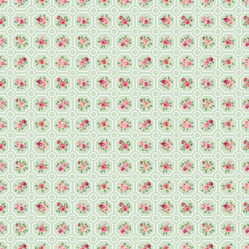 Blush by Northcott, Flower Grid on Green