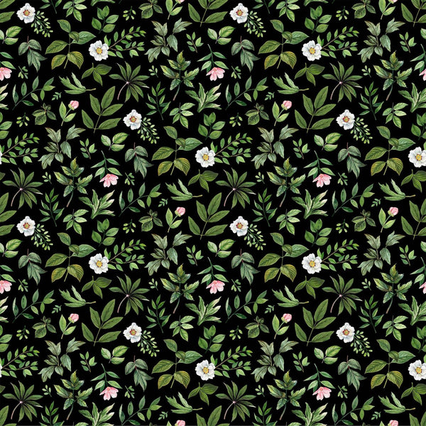 Blush by Northcott, Wide Backing, Green on Black