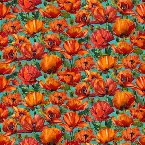 Charisma, Packed Poppies on Turquoise