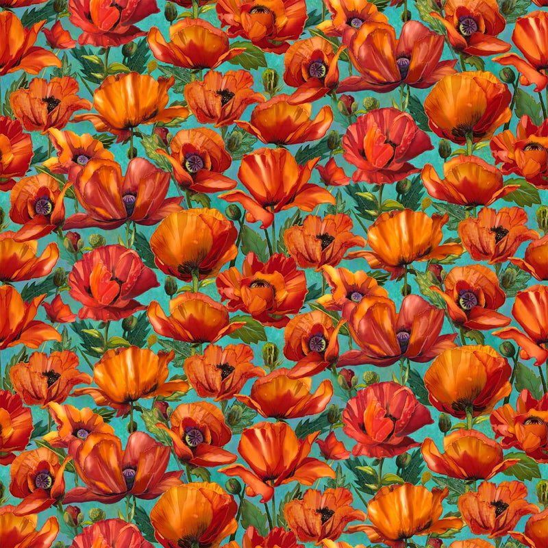 Charisma, Packed Poppies on Turquoise