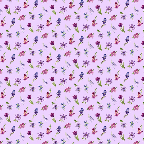 Deborahs Garden, Small Tossed Flowers on Lilac