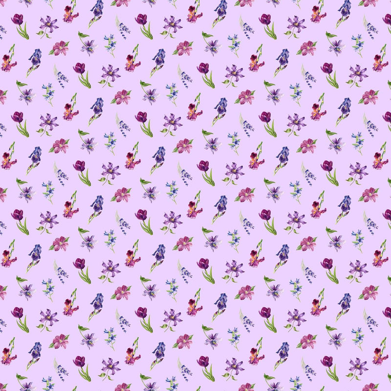 Deborahs Garden, Small Tossed Flowers on Lilac
