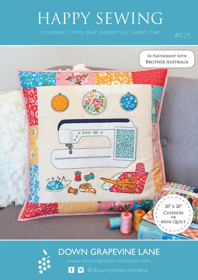 Happy Sewing Pillow Pattern by Down Grapevine Lane