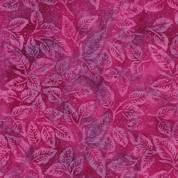 Island Batik, Pindot Florals, Leaves, Red Daiquiri