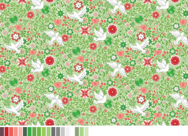 Peace On Earth-Holiday Collection, Green with White Birds