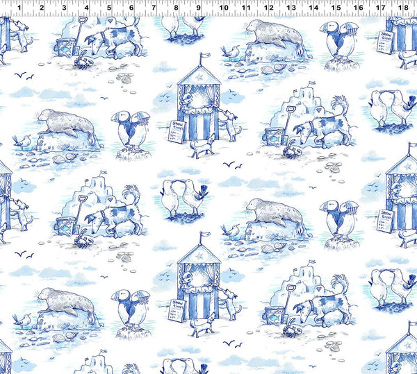 Sandy Toes, Scenic Toile, Blue