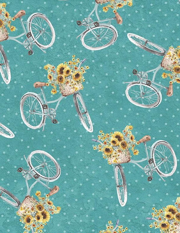 Sunflower Sweet, Bicycles on Blue